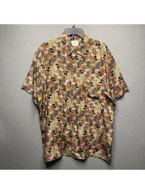 Robert Stock Mens 100% Silk Geometric Print Oversize Button-Up Shirt Size L